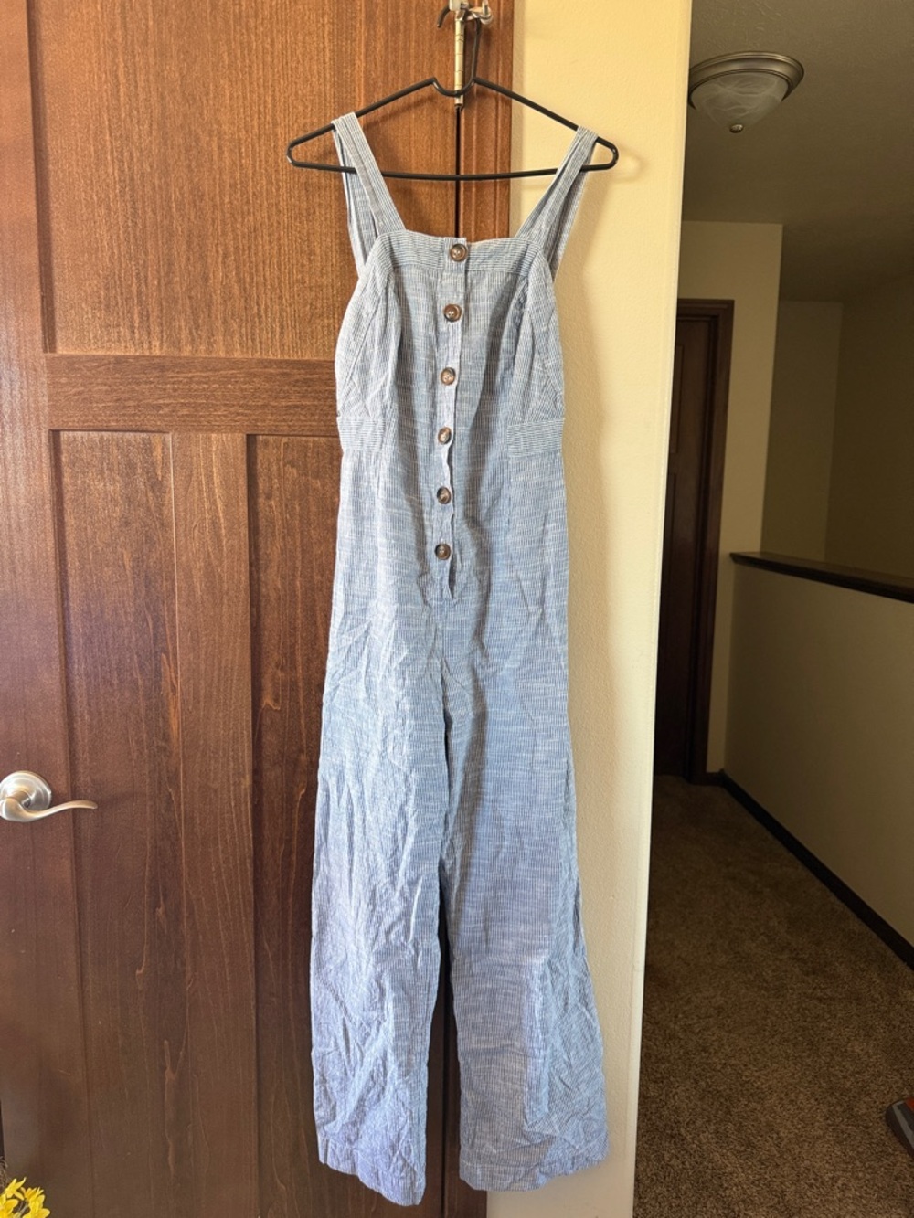Japna Light Blue Button-Front Linen Jumpsuit